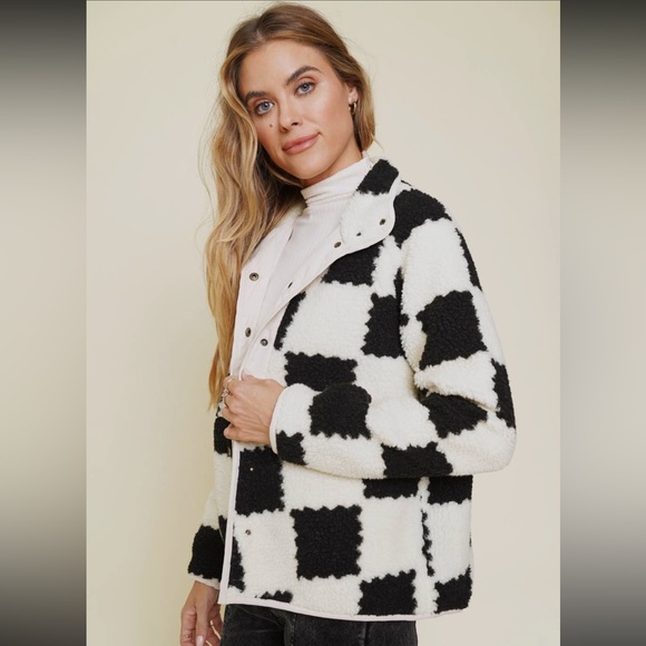 NWT Mystree Checker Fleece Jacket Black/White Size MEDIUM - Picture 4 of 8